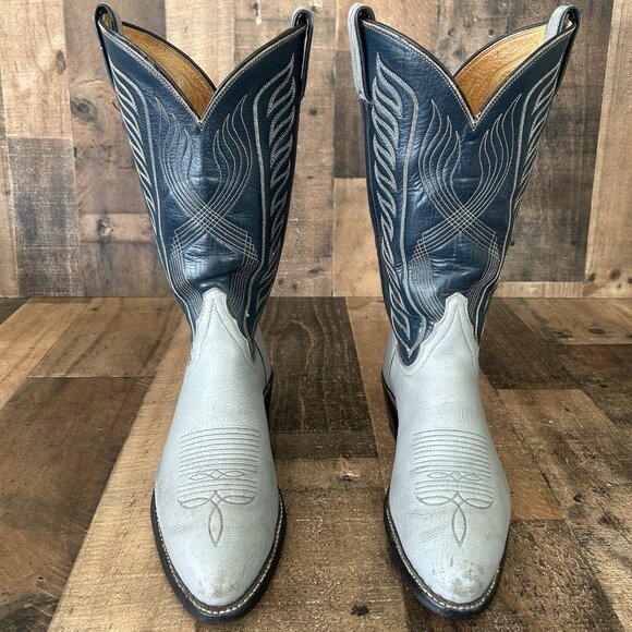 Tony Lama Gold Label Vintage Blue Gray Cowboy Boots Mens 9 D - Picture 1 of 12